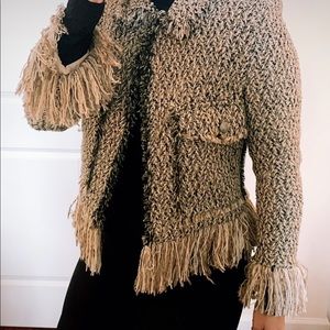 Beulah Style (M/L) Tweed Like Jacket with Fringe